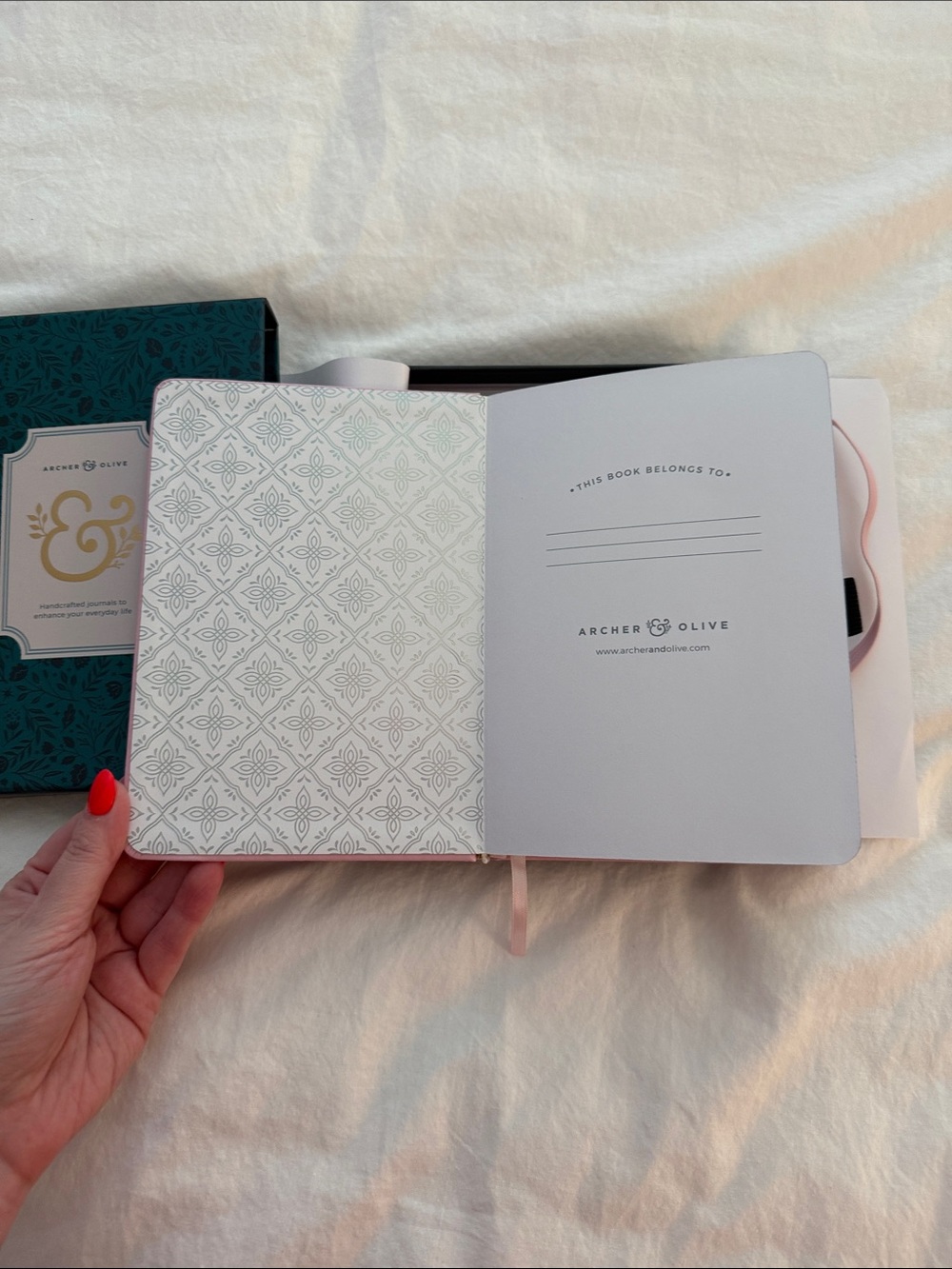 Archer & Olive B6 Pink Embossed Hardcover Notebook with Elastic Closure - Picture 4 of 7